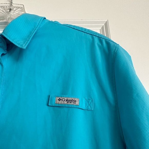 Columbia PFG Omni Shade Hiking Light Blue Button up Snap buttons - Picture 2 of 8